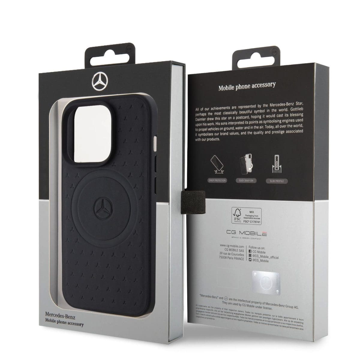 Mercedes Genuine Leather Star Pattern Magsafe Black  Kryt iPhone 15 Pro