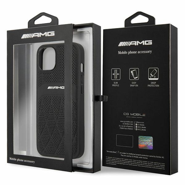AMG AMHCP13MOSDBK Black Hardcase Leather Curved Lines Kryt iPhone 13