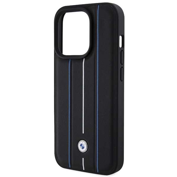 BMW BMHCP15X22RVSK Black Hardcase Leather Stamp Blue Lines Kryt iPhone 15 Pro Max