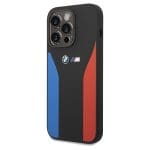 BMW BMHCP15X22SCSK Black Silicone Blue&Red Stripes M Collection Kryt iPhone 15 Pro Max