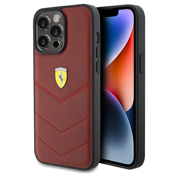 Ferrari FEHCP15XRDUR Red Hardcase Leather Stitched Lines Kryt iPhone 15 Pro Max