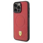 Ferrari FEHMP15LPTER Red Hardcase Carbon Metal Logo Magsafe Kryt iPhone 15 Pro