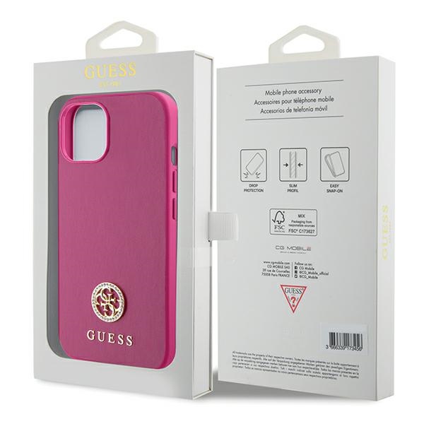 Guess GUHCP15SPS4DGPP Pink Hardcase Strass Metal Logo Kryt iPhone 15