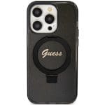 Guess GUHMP15XHRSGSK Black Hardcase Ring Stand Script Glitter MagSafe Kryt iPhone 15 Pro Max