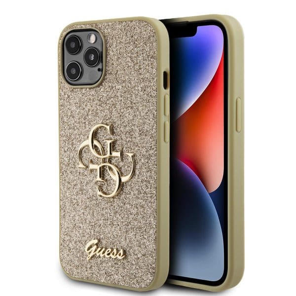Guess PU Fixed Glitter 4G Metal Logo Gold Kryt iPhone 12/12 Pro