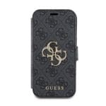 Guess PU Leather 4G Metal Logo Book Grey Kryt iPhone 15