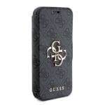 Guess PU Leather 4G Metal Logo Book Grey Kryt iPhone 15 Pro