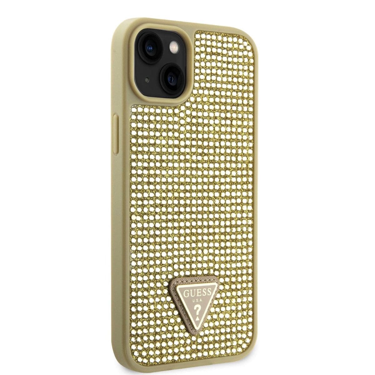 Guess Rhinestones Triangle Metal Logo Gold Kryt iPhone 15