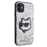 Karl Lagerfeld KLHCN61G2CPS Silver Hardcase Glitter Choupette Patch Kryt iPhone 11