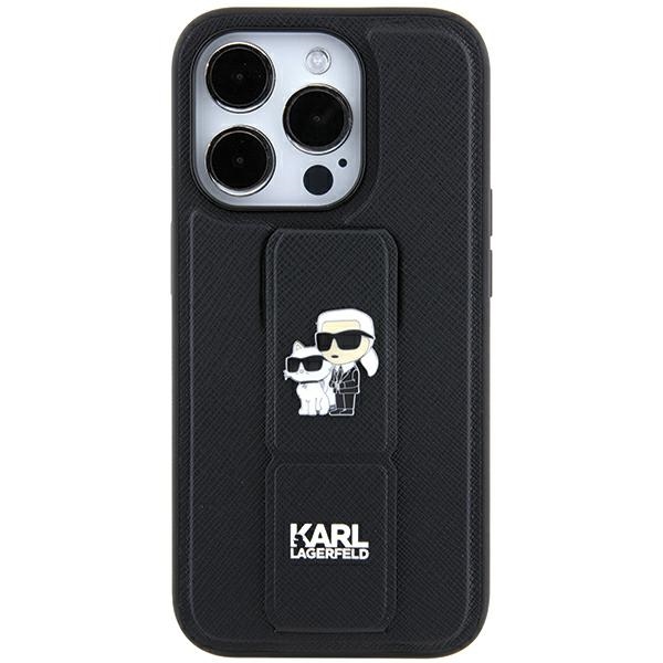 Karl Lagerfeld KLHCN61GSAKCPK Black Hardcase Gripstand Saffiano Karl&Choupette Pins Kryt iPhone 11