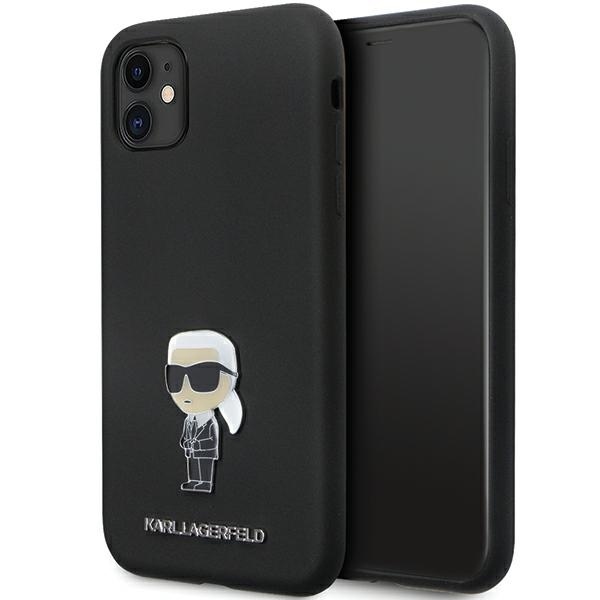 Karl Lagerfeld KLHCN61SMHKNPK Black Silicone Ikonik Metal Pin Kryt iPhone 11