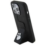 Karl Lagerfeld KLHCP14LGSACHPK Black Hardcase Gripstand Saffiano Choupette Pins Kryt iPhone 14 Pro