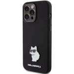 Karl Lagerfeld KLHCP15LSMHCNPK Black Silicone Choupette Metal Pin Kryt iPhone 15 Pro