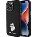 Karl Lagerfeld KLHCP15LSMHCNPK Black Silicone Choupette Metal Pin Kryt iPhone 15 Pro