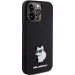 Karl Lagerfeld KLHCP15LSMHCNPK Black Silicone Choupette Metal Pin Kryt iPhone 15 Pro