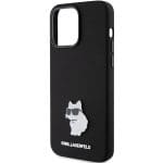 Karl Lagerfeld KLHCP15LSMHCNPK Black Silicone Choupette Metal Pin Kryt iPhone 15 Pro