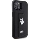 Karl Lagerfeld KLHCP15MGSACHPK Black Hardcase Gripstand Saffiano Choupette Pins Kryt iPhone 15 Plus