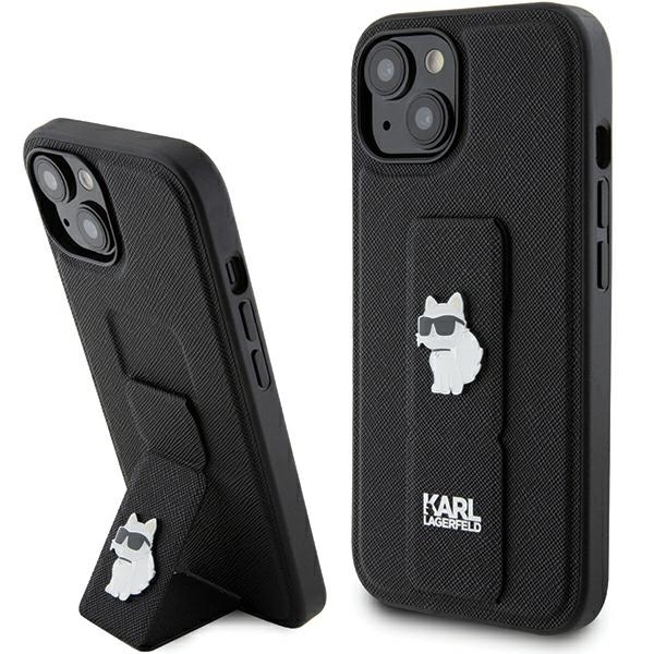 Karl Lagerfeld KLHCP15SGSACHPK Black Hardcase Gripstand Saffiano Choupette Pins Kryt iPhone 15