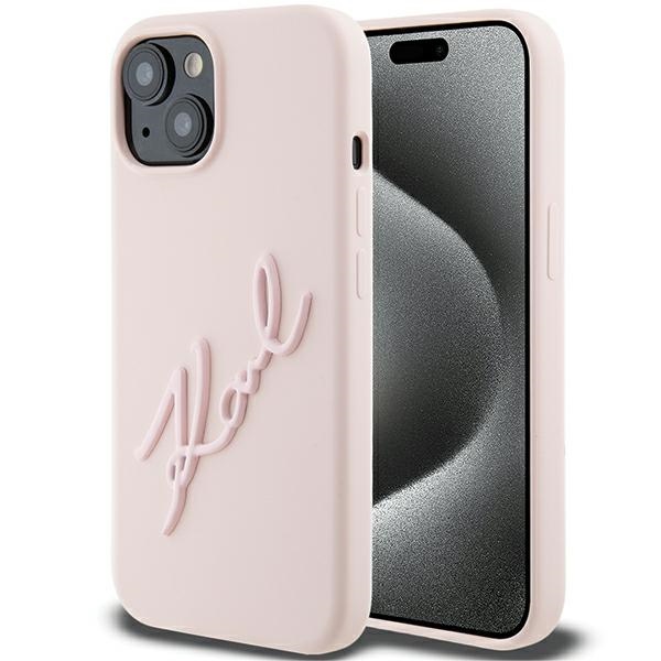 Karl Lagerfeld KLHCP15SSKSBMCP Pink Hardcase Silicone Karl Script Kryt iPhone 15