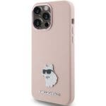 Karl Lagerfeld KLHCP15XSMHCNPP Pink Silicone Choupette Metal Pin Kryt iPhone 15 Pro Max