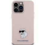 Karl Lagerfeld KLHCP15XSMHCNPP Pink Silicone Choupette Metal Pin Kryt iPhone 15 Pro Max