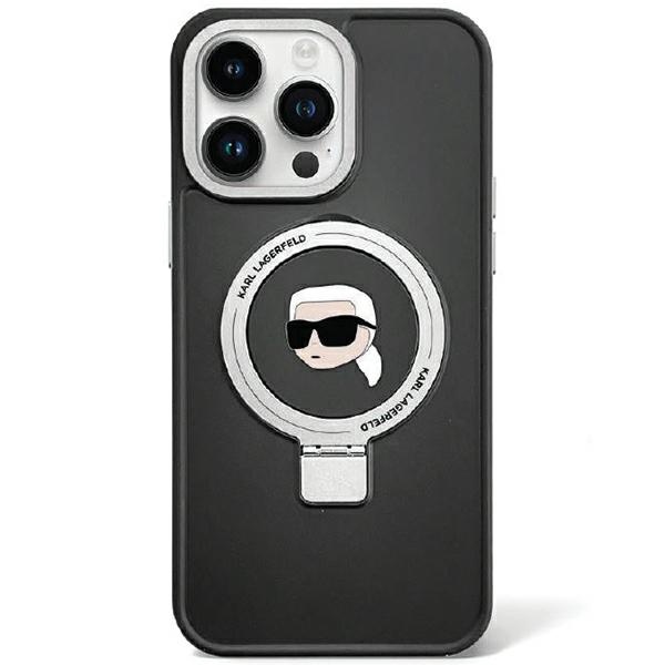 Karl Lagerfeld KLHMP15LHMRSKHK Black Hardcase Ring Stand Karl Head MagSafe Kryt iPhone 15 Pro