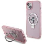 Karl Lagerfeld KLHMP15MHMRSKCP Pink Hardcase Ring Stand Karl&Choupettte MagSafe Kryt iPhone 15 Plus