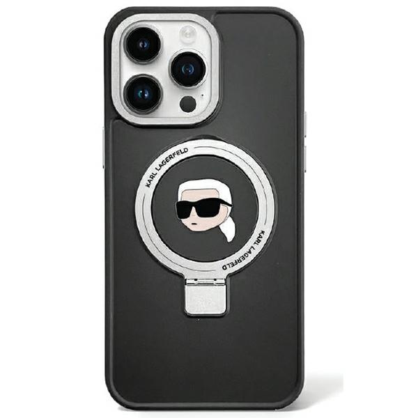 Karl Lagerfeld KLHMP15MHMRSKHK Black Hardcase Ring Stand Karl Head MagSafe Kryt iPhone 15 Plus