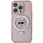 Karl Lagerfeld KLHMP15XHMRSCHP Pink Hardcase Ring Stand Choupette Head MagSafe Kryt iPhone 15 Pro Max
