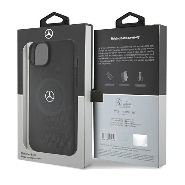 Mercedes MEHMP15S23RMMK Black Hardcase Crossed Lines Pattern Leather Magsafe Kryt iPhone 15