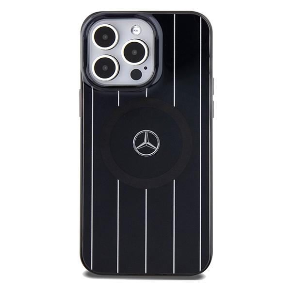 Mercedes MEHMP15X23HRSK Black Hardcase Double Layer Crossed Lines Magsafe Kryt iPhone 15 Pro Max