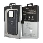 Mercedes MEHMP15X23RHSK Black Hardcase Stripes Pattern Leather Magsafe Kryt iPhone 15 Pro Max