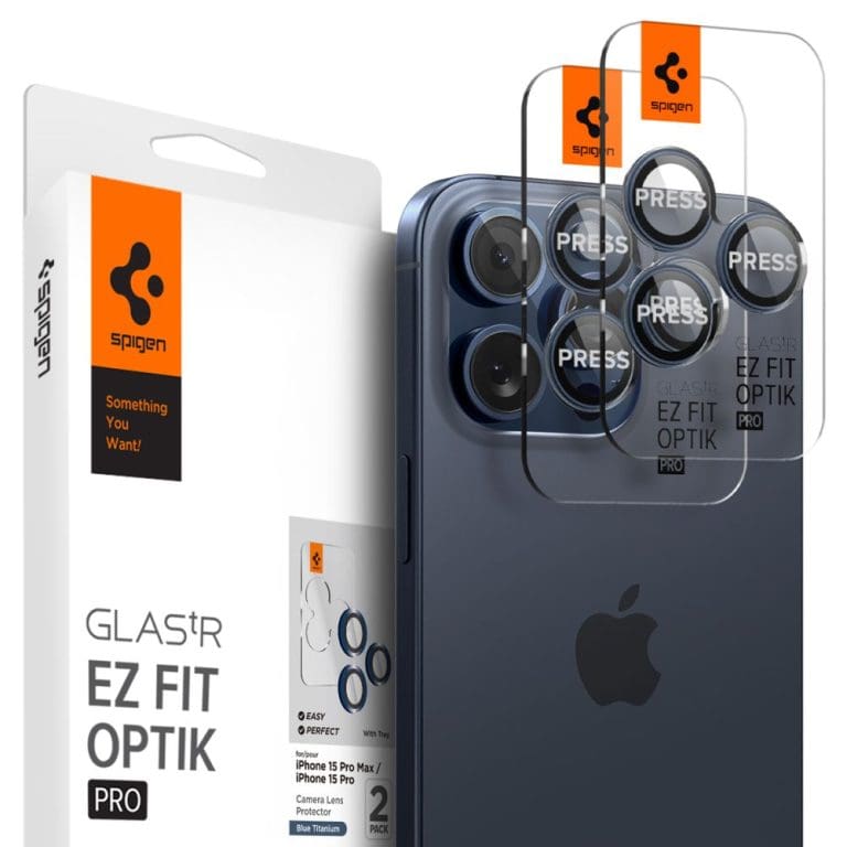 Spigen Optik.tr ”ez Fit” Camera Protector 2-pack Blue Titanium iPhone 15 Pro Max/15 Pro/14 Pro Max/14 Pro