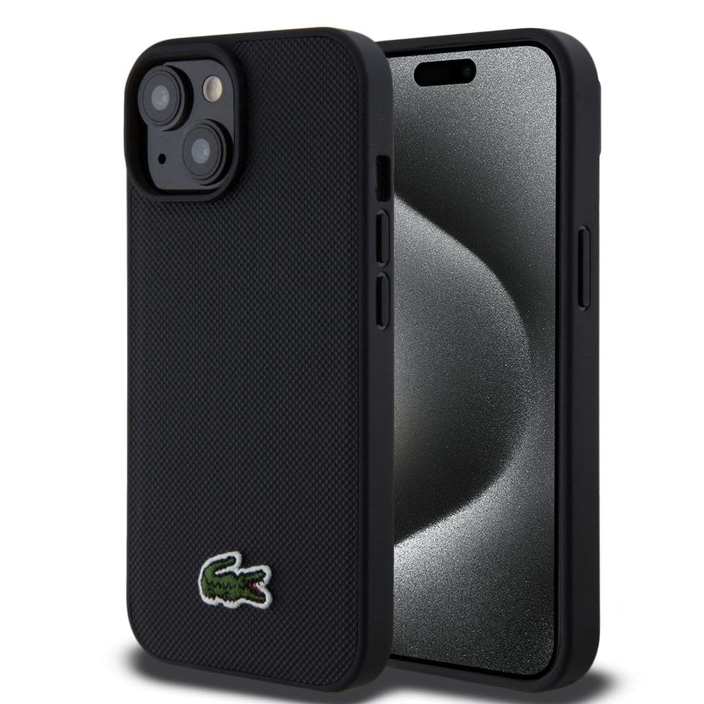 Lacoste Iconic Petit Pique Woven Logo MagSafe Black Kryt iPhone 15