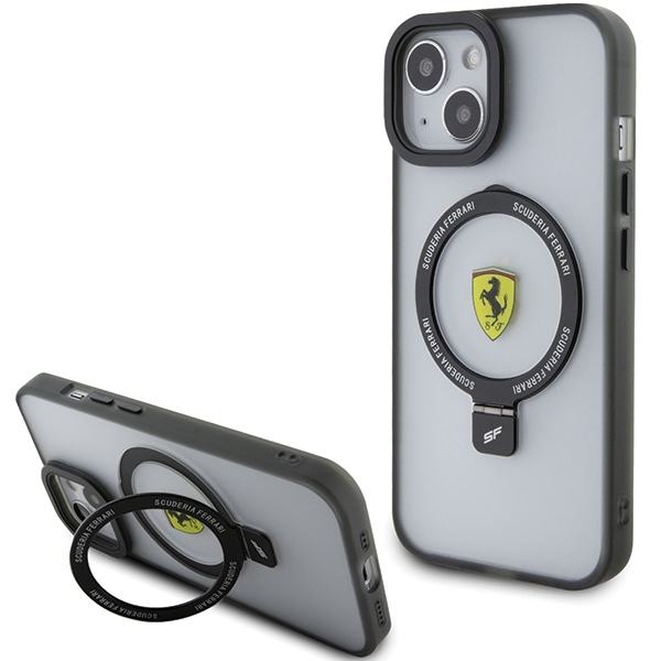 Ferrari FEHMP15MUSCAK Black Hardcase Ring Stand 2023 Collection MagSafe Kryt iPhone 15 Plus/14 Plus