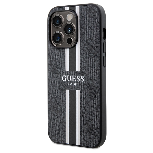 Guess GUHMP15XP4RPSK Black Hardcase 4G Printed Stripes MagSafe Kryt iPhone 15 Pro Max