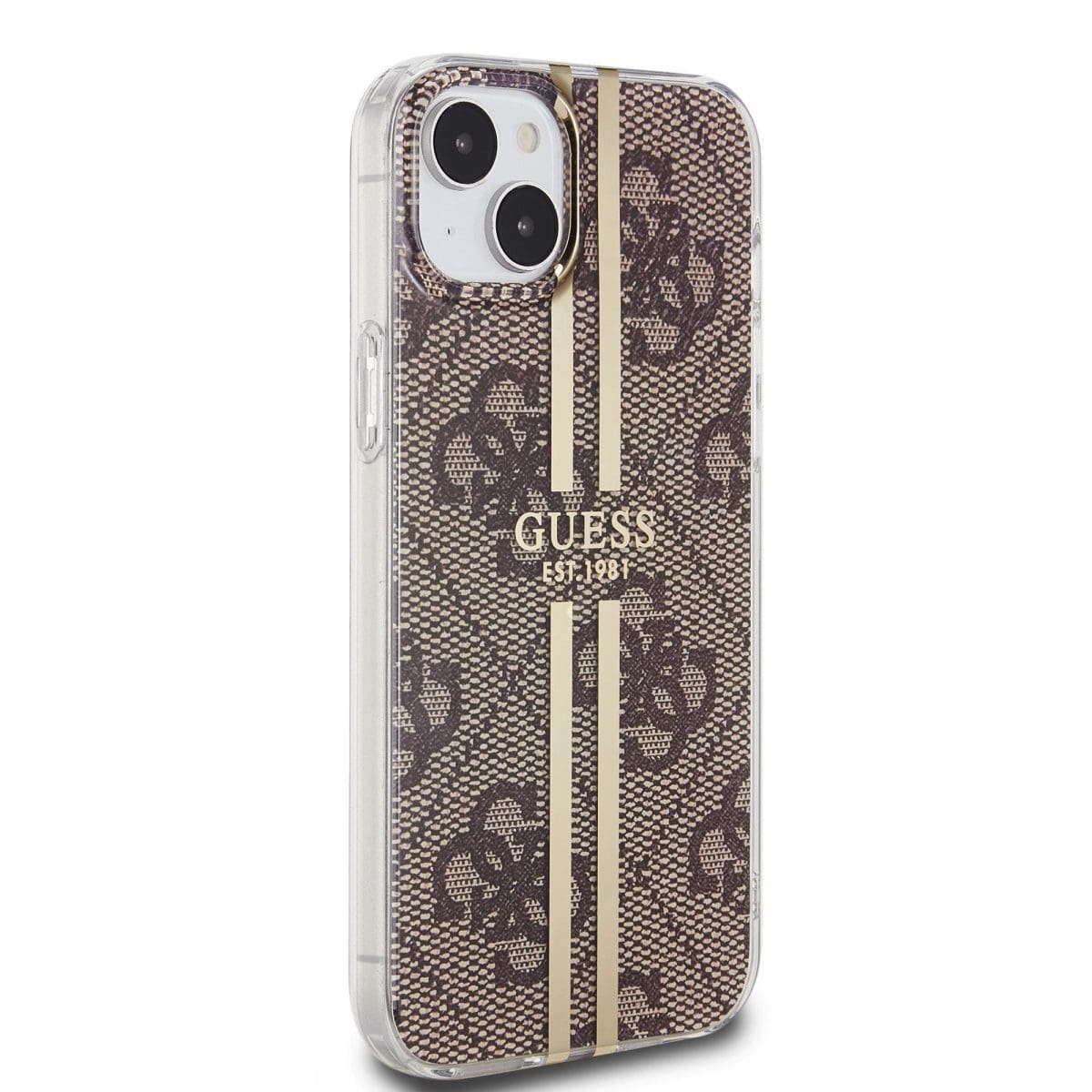 Guess IML 4G Gold Stripe Brown Kryt iPhone 15
