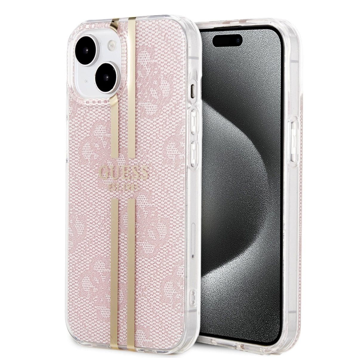 Guess IML 4G Gold Stripe Pink Kryt iPhone 15