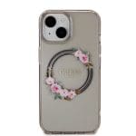 Guess PC/TPU Flowers Ring Glossy Logo MagSafe Black Kryt iPhone 15