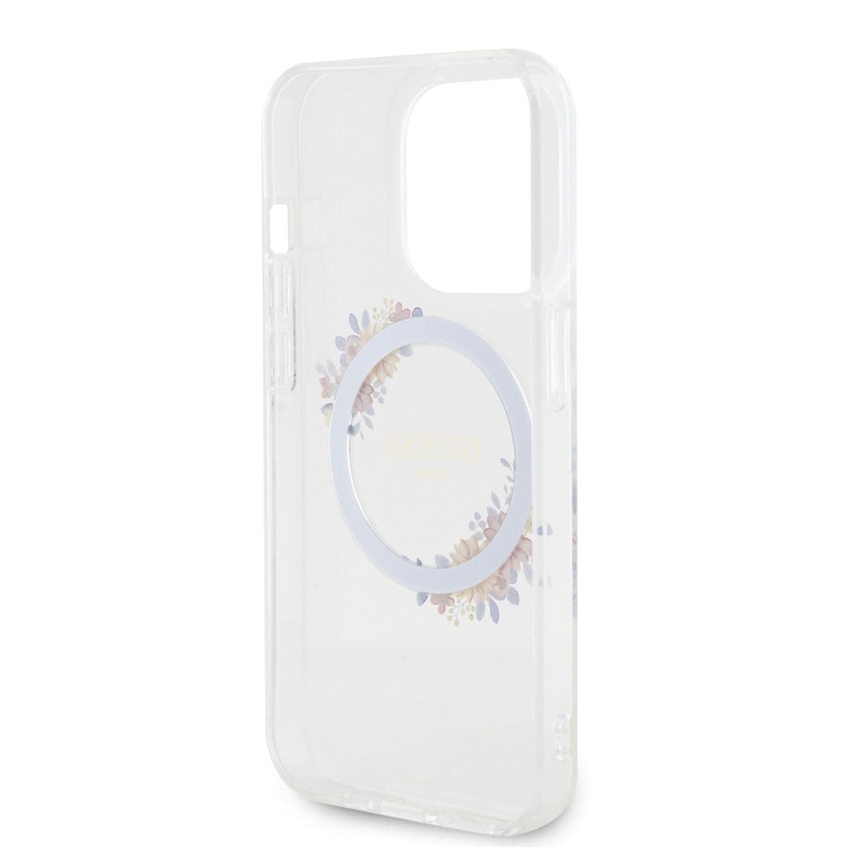 Guess PC/TPU Flowers Ring Glossy Logo MagSafe Transparent Kryt iPhone 14 Pro