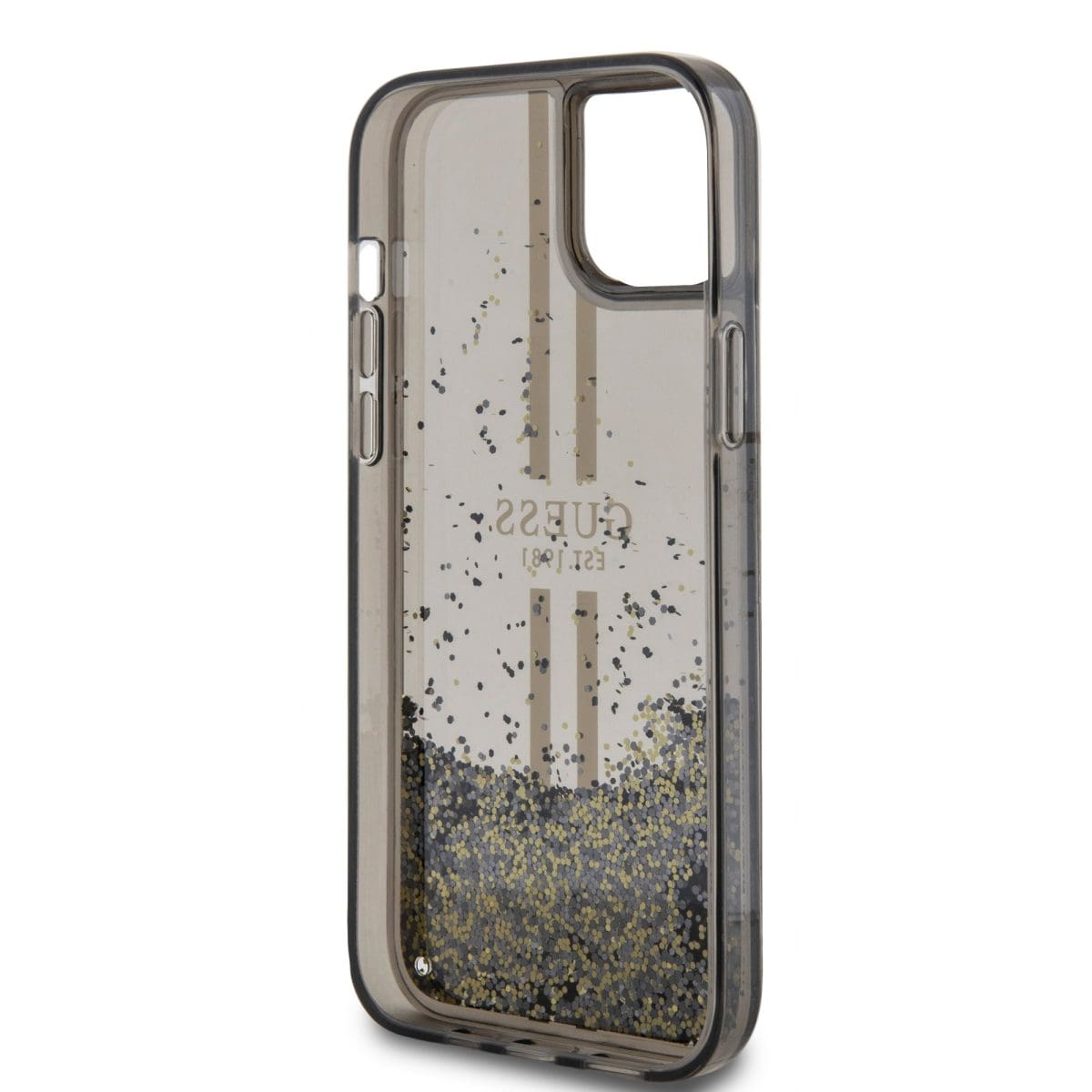 Guess PC/TPU Liquid Glitter Gold Stripe Black Kryt iPhone 15 Plus