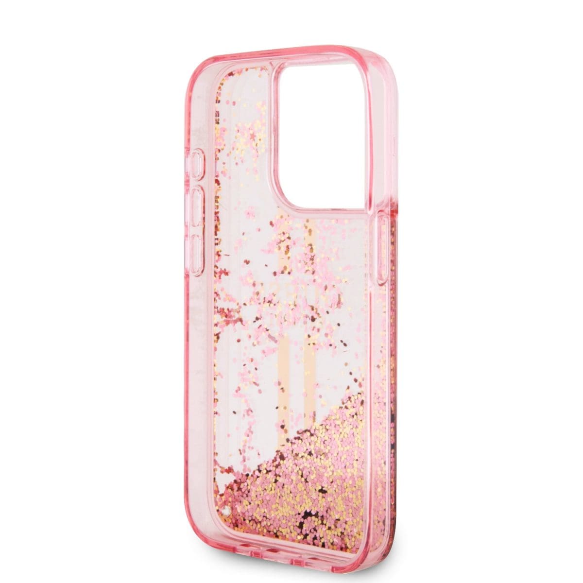 Guess PC/TPU Liquid Glitter Gold Stripe Pink Kryt iPhone 15 Pro