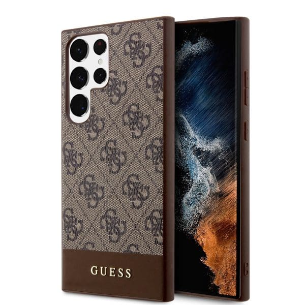 Guess PU 4G Stripe Brown Kryt Samsung Galaxy S24 Ultra