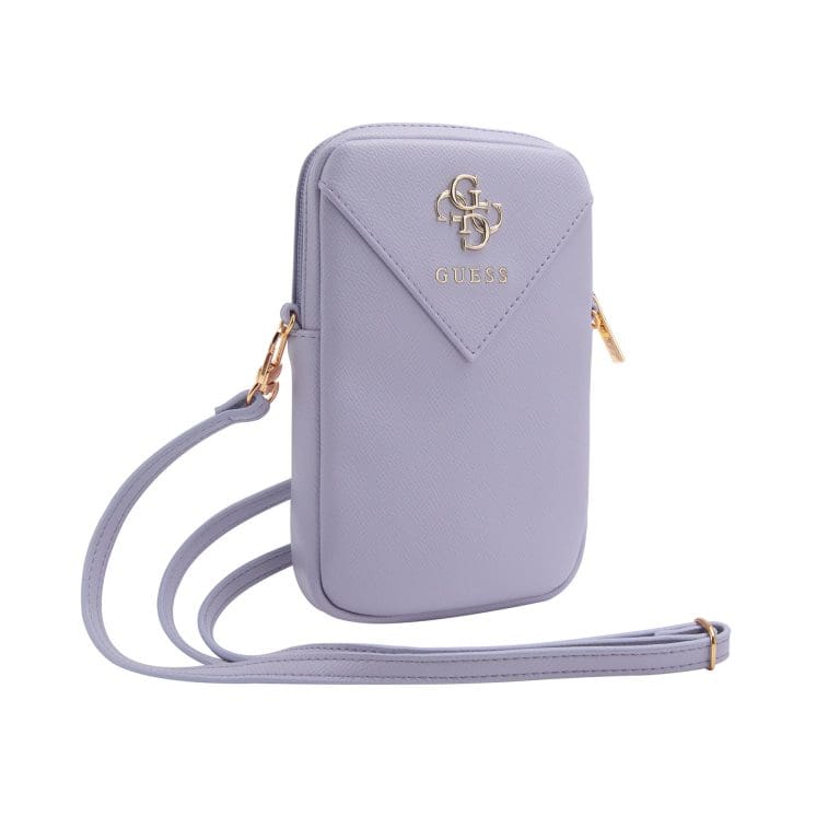 Guess PU Grained 4G Metal Logo Wallet Phone Bag Zipper Purple