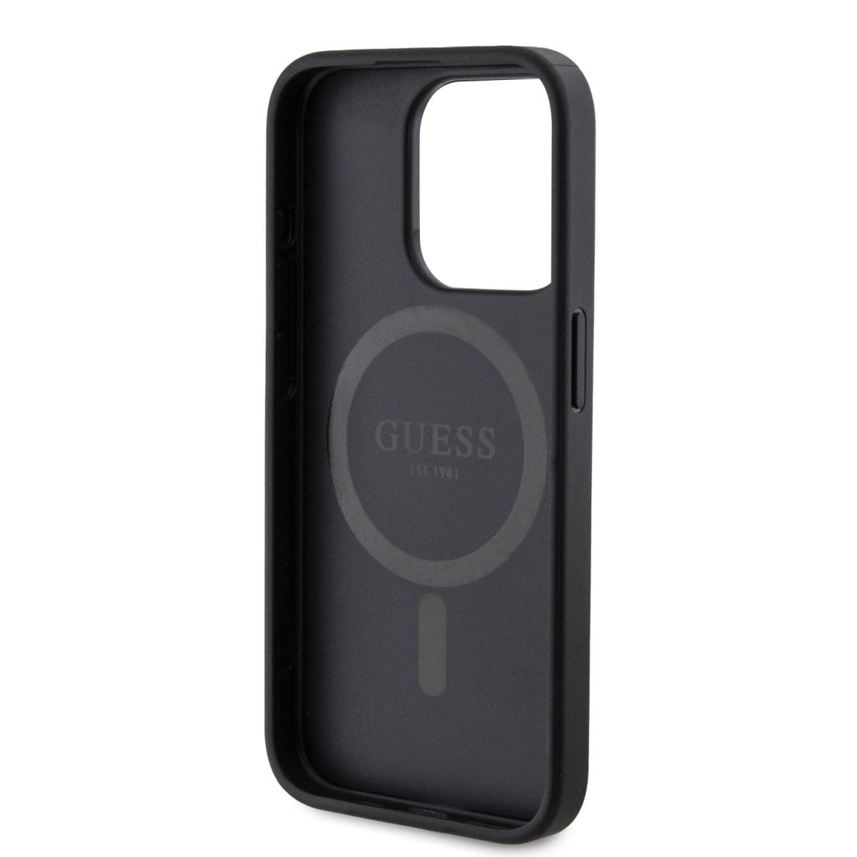 Guess PU Leather 4G Colored Ring MagSafe Black Kryt iPhone 15 Pro