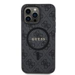 Guess PU Leather 4G Colored Ring MagSafe Black Kryt iPhone 15 Pro Max