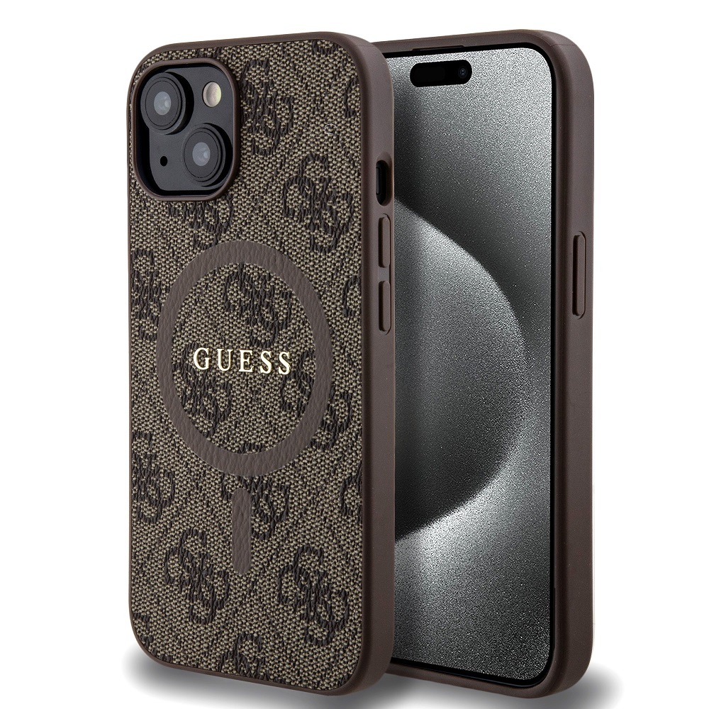 Guess PU Leather 4G Colored Ring MagSafe Brown Kryt iPhone 15