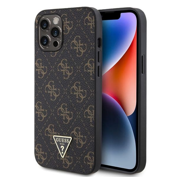 Guess PU Leather 4G Triangle Metal Logo Black Kryt iPhone 12 Pro Max