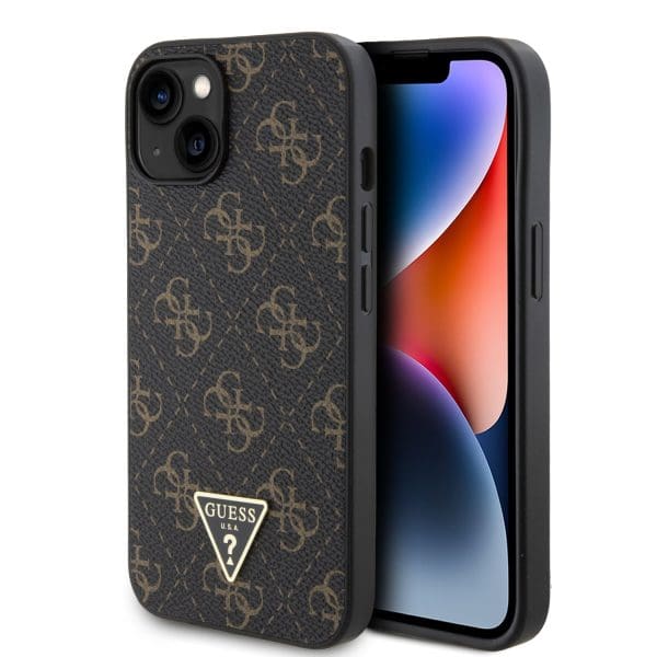 Guess PU Leather 4G Triangle Metal Logo Black Kryt iPhone 14