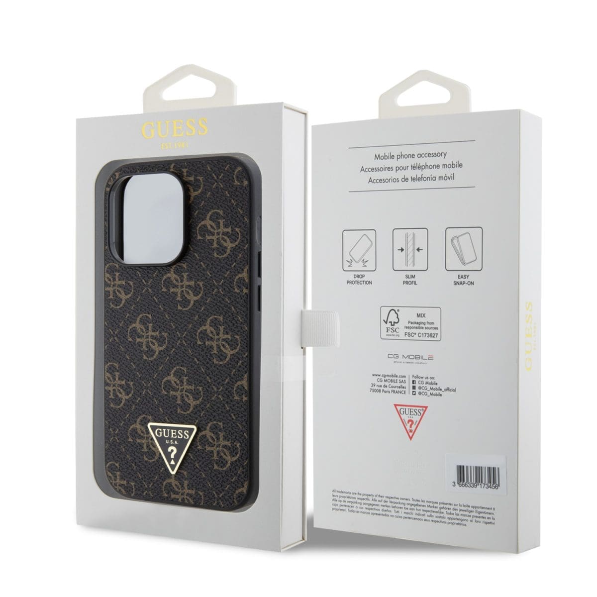 Guess PU Leather 4G Triangle Metal Logo Black Kryt iPhone 14 Pro